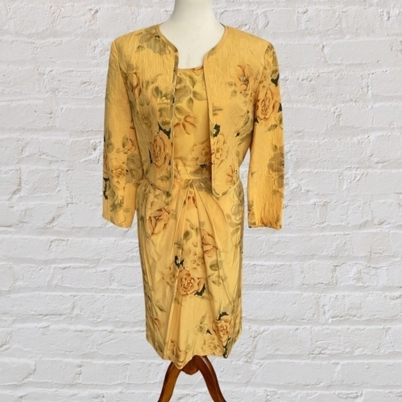Louis Feraud Yellow Floral Blazer and Dress Set - Picture 1 of 15